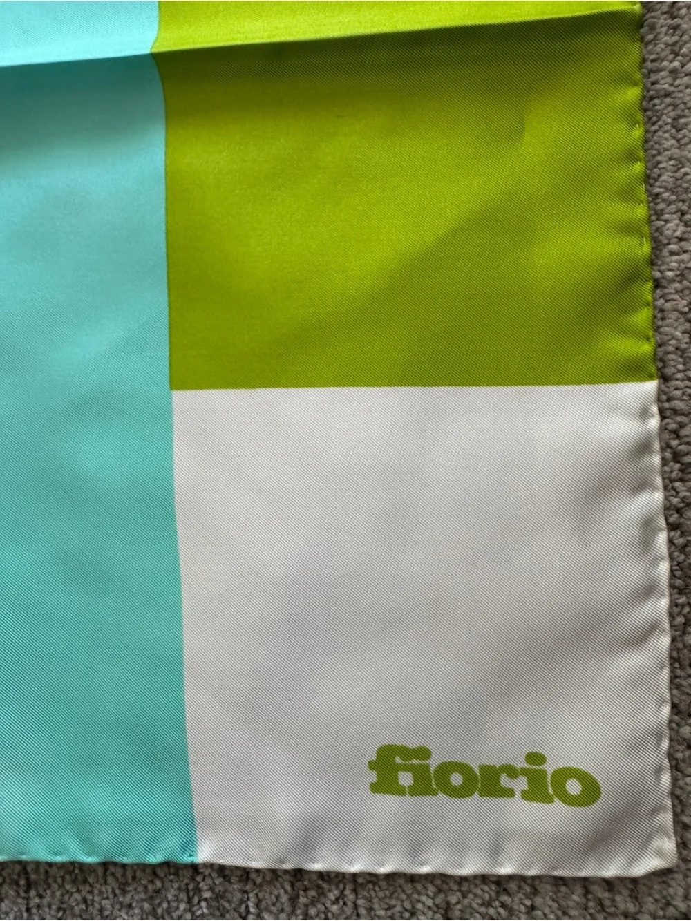 Vintage Fiorio blue green white square silk scarf 33”